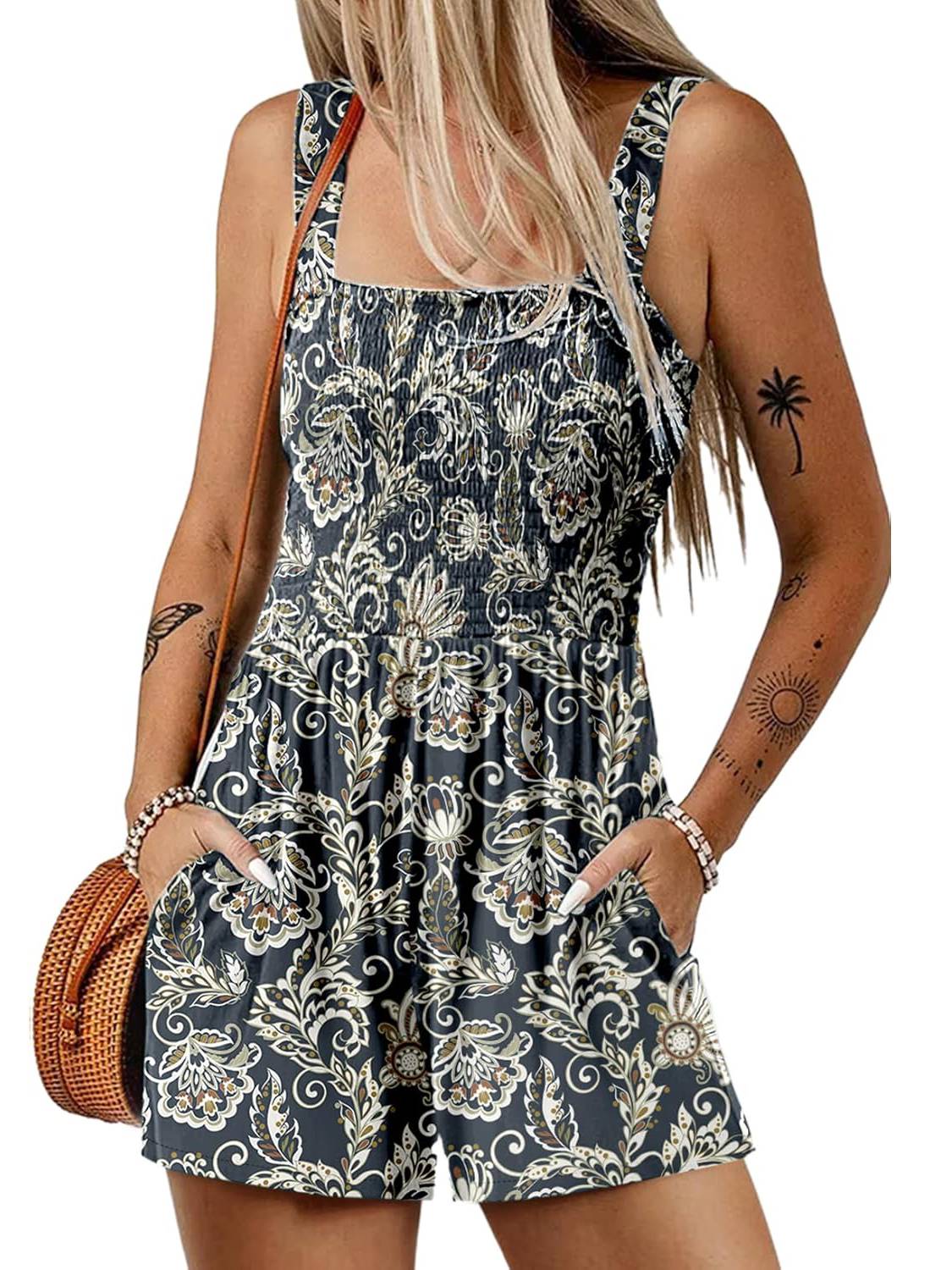 Icone™ SummerRomper: Romper D'Été Sans Manches À Encolure Carrée Pour Femmes