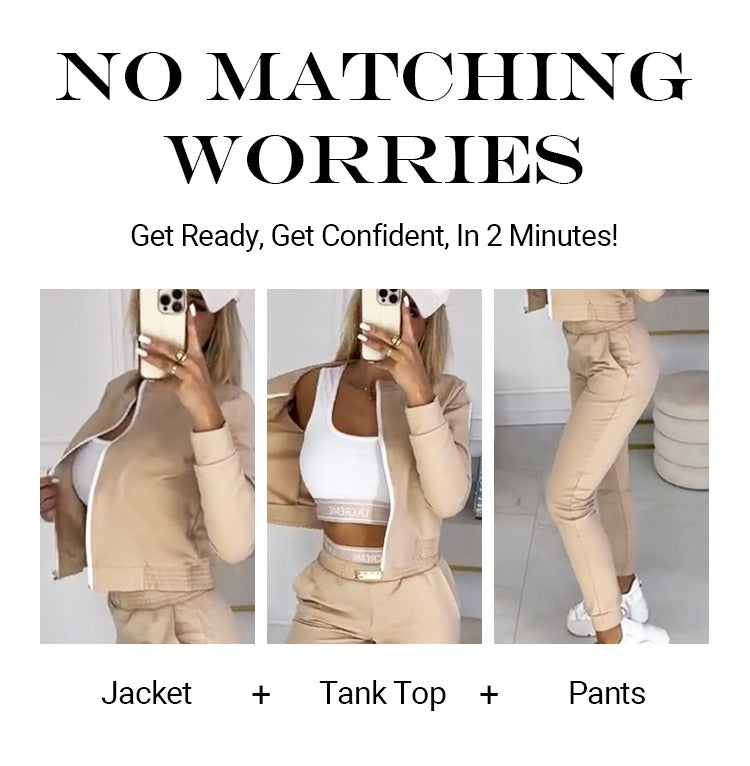 Icone™ OutfitSet: Veste, Débardeur Et Pantalon Ensemble Décontracté Pour Femmes