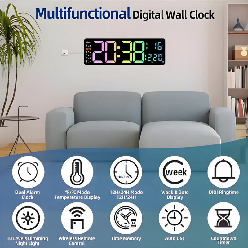 Globetrek° DigitalClock: Grand LED-Ecran Affichage Horloge Numérique