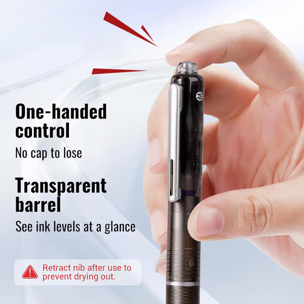 FountainPen - Stylo Plume Rétractable Et Rechargeable Avec Cartouches D'Encre