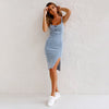 Icone™ DenimDress: Robe Ajustée En Denim Avec Fente Et Bretelles Réglables