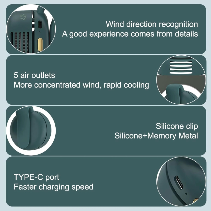 ClipFan - Mini Rechargeable Cou Et Taille Clip Sur Éventail