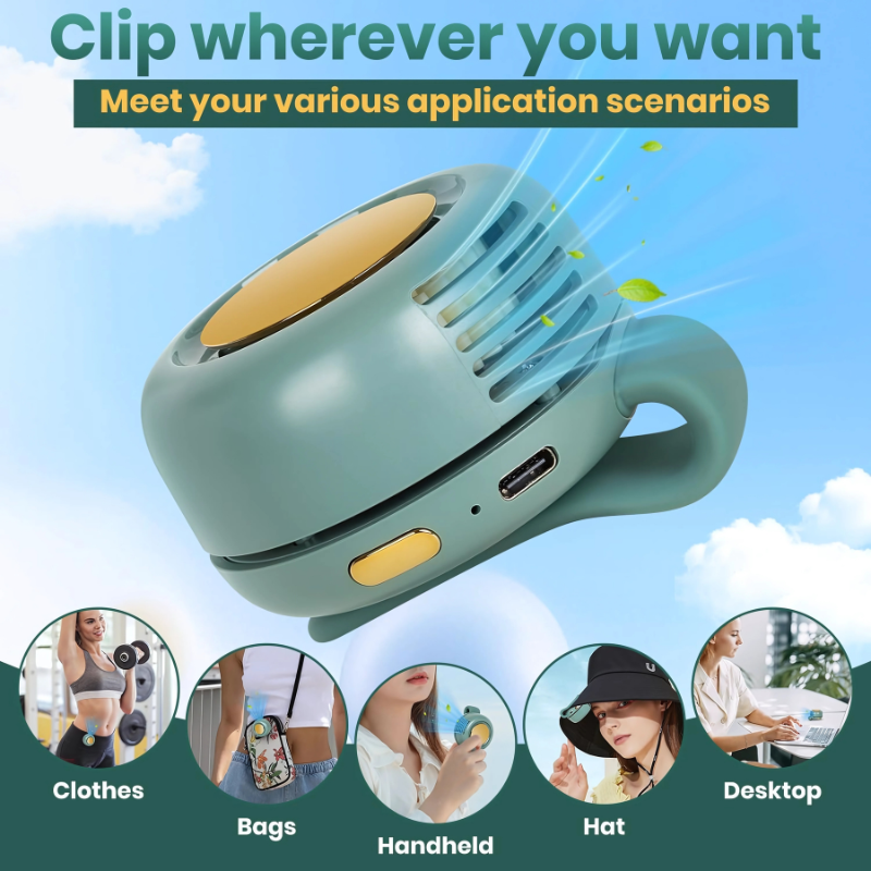 ClipFan - Mini Rechargeable Cou Et Taille Clip Sur Éventail