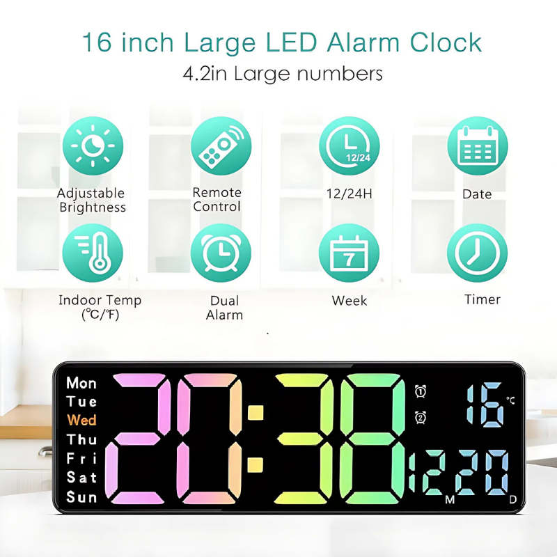 Globetrek° DigitalClock: Grand LED-Ecran Affichage Horloge Numérique