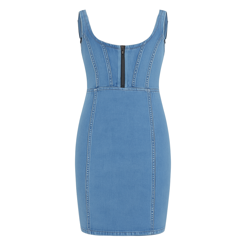 Icone™ DenimDress: Robe Ajustée En Denim Avec Fente Et Bretelles Réglables