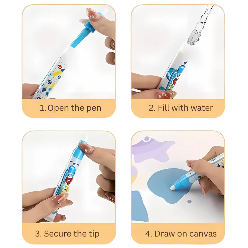 Kletshuts™ WaterCanvas: Ensemble Réutilisable Toile Doodle D’Eau Pour Enfants