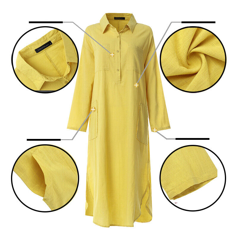 Icone™ ShirtDress: Fluide Chemise Fente Latérale Robe