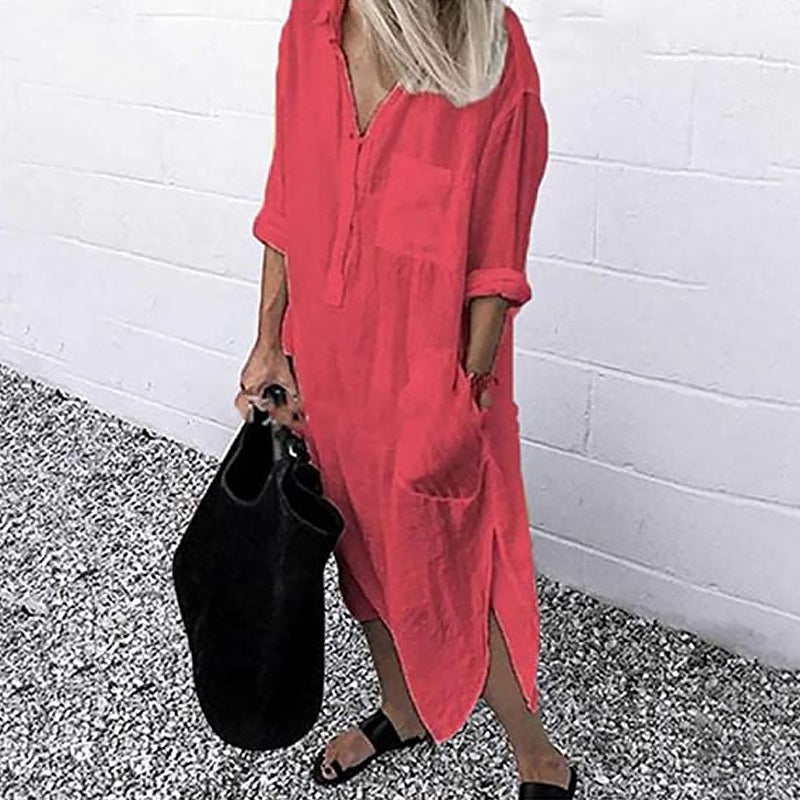 Icone™ ShirtDress: Fluide Chemise Fente Latérale Robe
