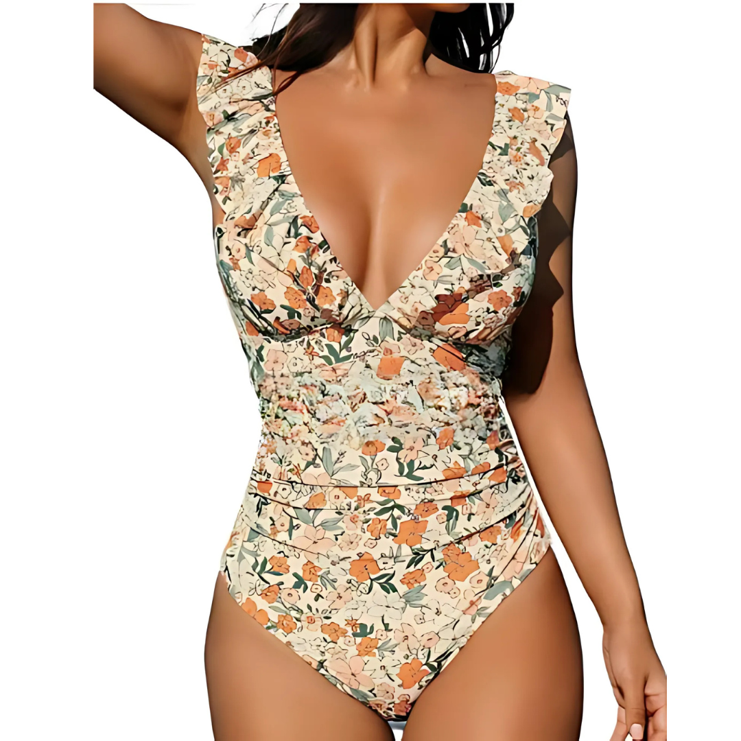 Icone™ ElegantSwimsuit: Design Plissé Élégant Encolure En V Contrôle Du Ventre Maillot De Bain
