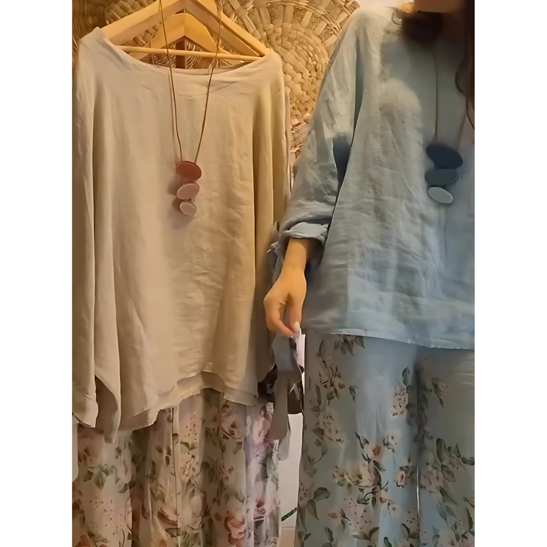 Icone™ LooseSet - Ensemble Blouse Ample À Manches Longues Et Pantalon À Fleurs Pour Femme