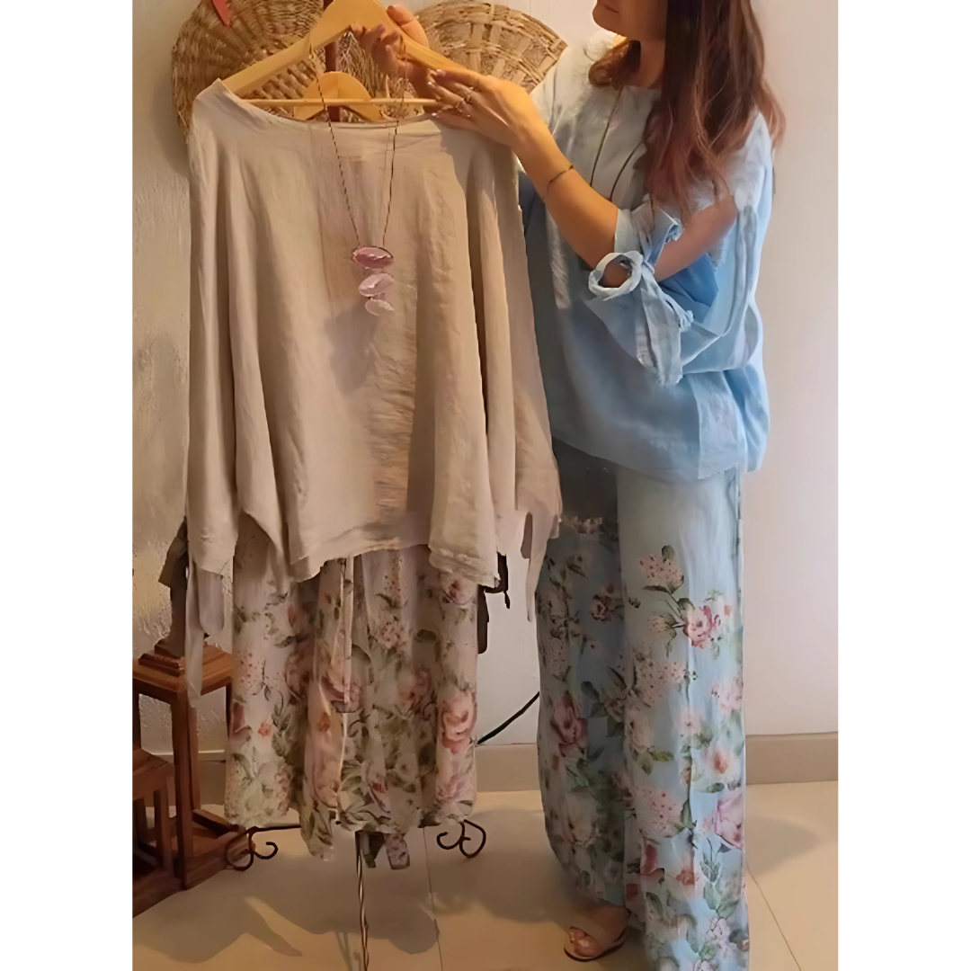 Icone™ LooseSet - Ensemble Blouse Ample À Manches Longues Et Pantalon À Fleurs Pour Femme
