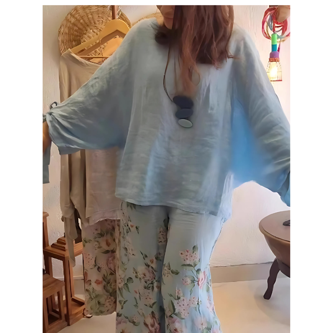 Icone™ LooseSet - Ensemble Blouse Ample À Manches Longues Et Pantalon À Fleurs Pour Femme