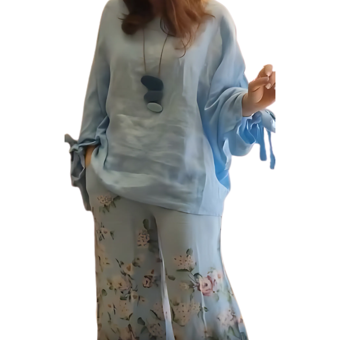 Icone™ LooseSet - Ensemble Blouse Ample À Manches Longues Et Pantalon À Fleurs Pour Femme