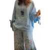 Icone™ LooseSet - Ensemble Blouse Ample À Manches Longues Et Pantalon À Fleurs Pour Femme