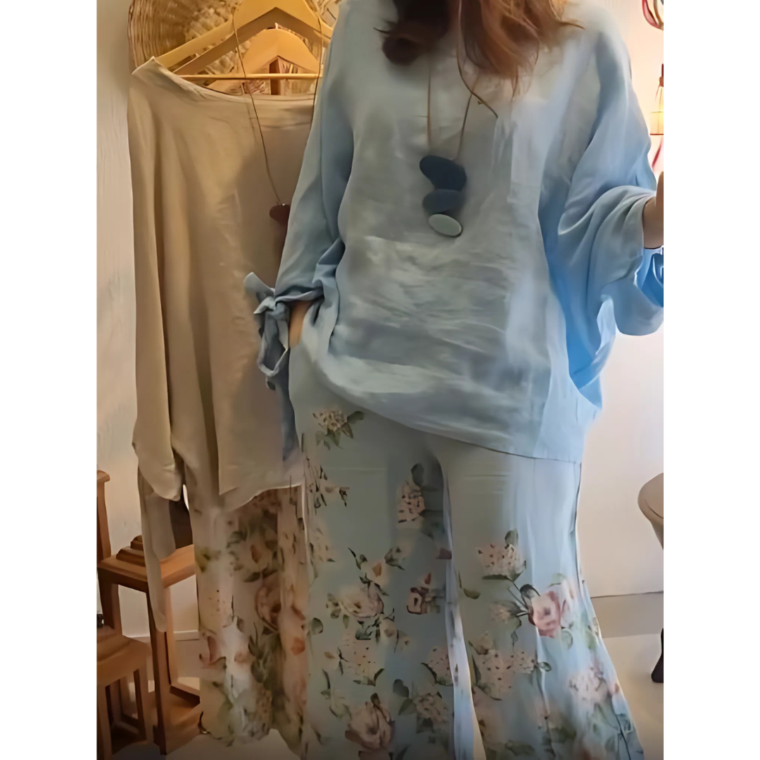 Icone™ LooseSet - Ensemble Blouse Ample À Manches Longues Et Pantalon À Fleurs Pour Femme