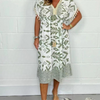 Icone™PrintedDress: Imprimé Col En V Manches A Franges Robe Décontractée