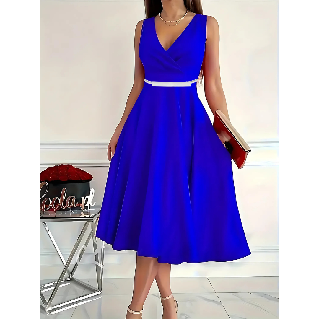 Icone™ ElegantDress: Col En V Femme Élégante Robe Avec Ceinture