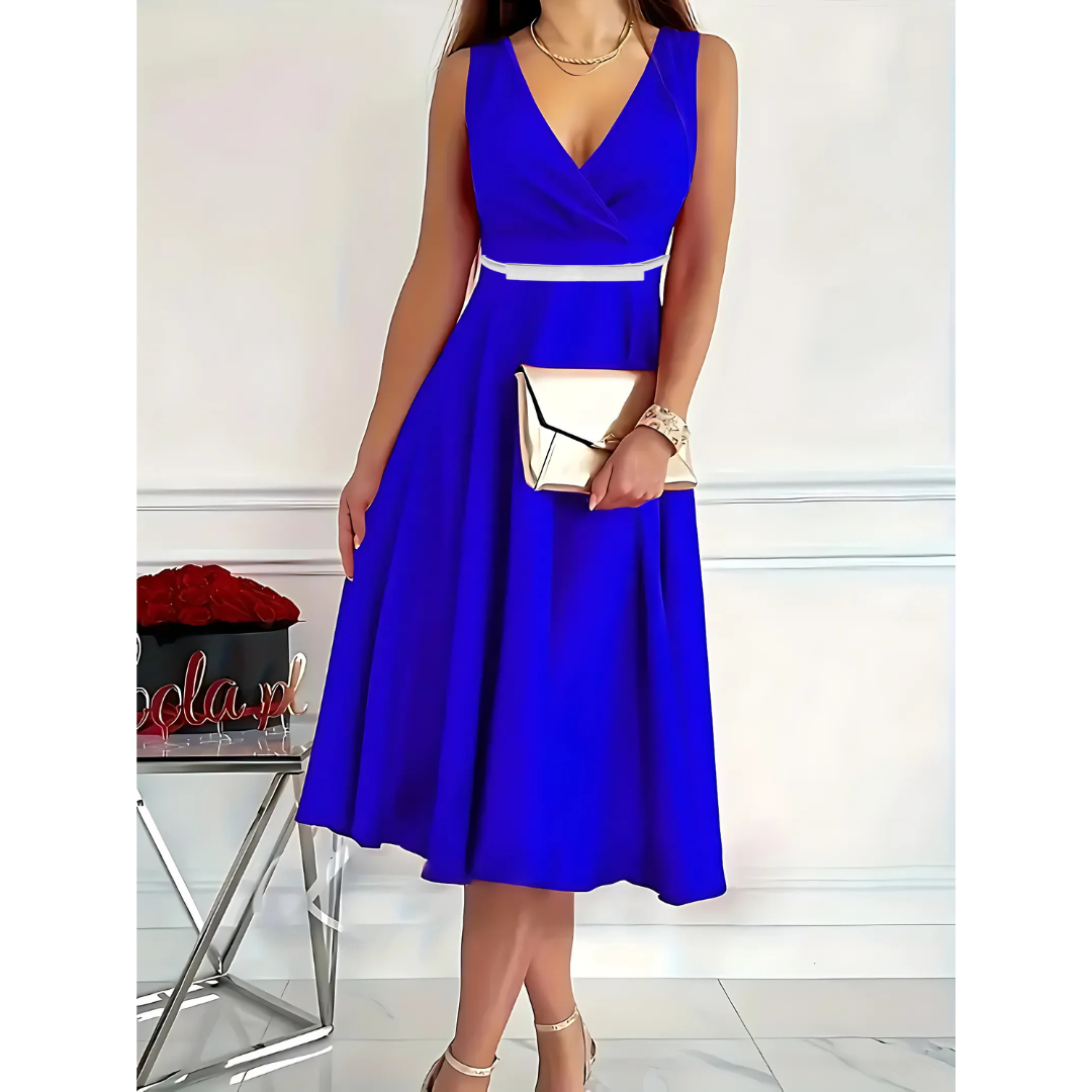Icone™ ElegantDress: Col En V Femme Élégante Robe Avec Ceinture