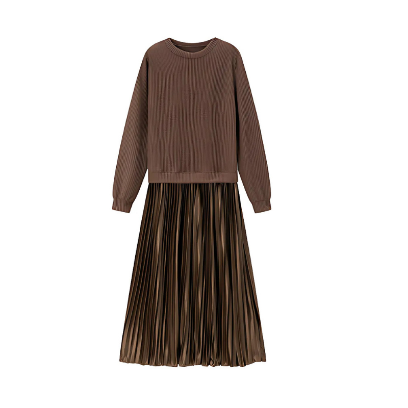 Icone™ PleatedDress: Haut À Manches Longues Avec Jupe Plissée Élégante Robe