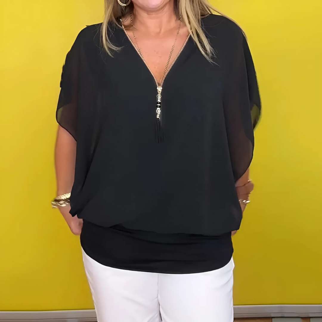 Icone™ LooseBlouse: Confortable Col En V Zippé Blouse Ample Pour Femmes