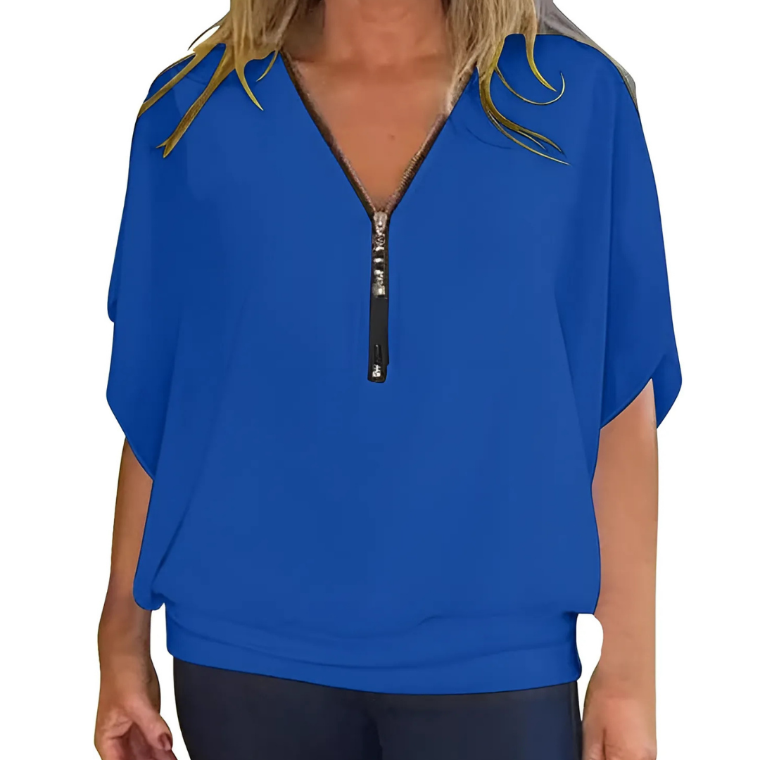 Icone™ LooseBlouse: Confortable Col En V Zippé Blouse Ample Pour Femmes