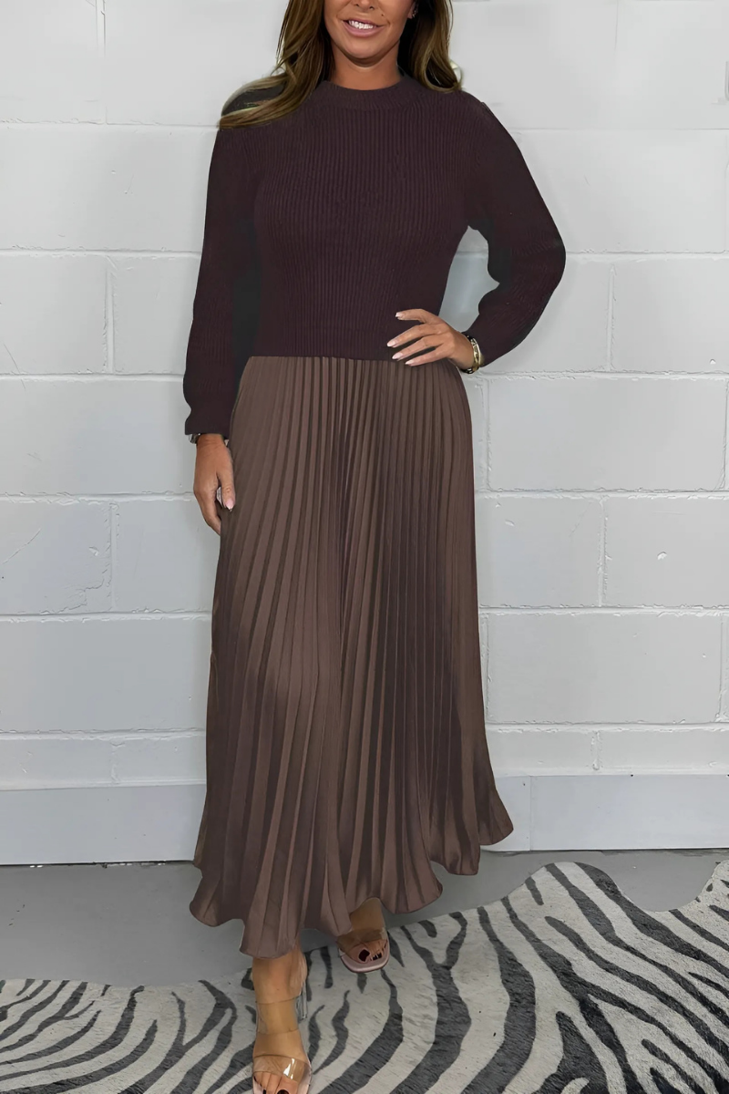 Icone™ PleatedDress: Haut À Manches Longues Avec Jupe Plissée Élégante Robe
