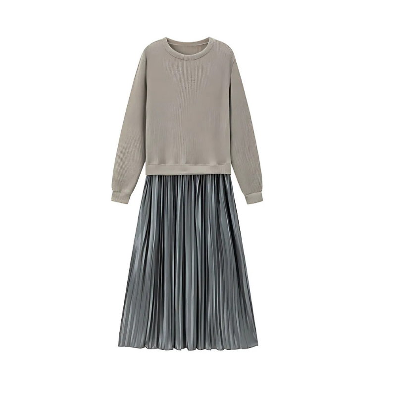 Icone™ PleatedDress: Haut À Manches Longues Avec Jupe Plissée Élégante Robe