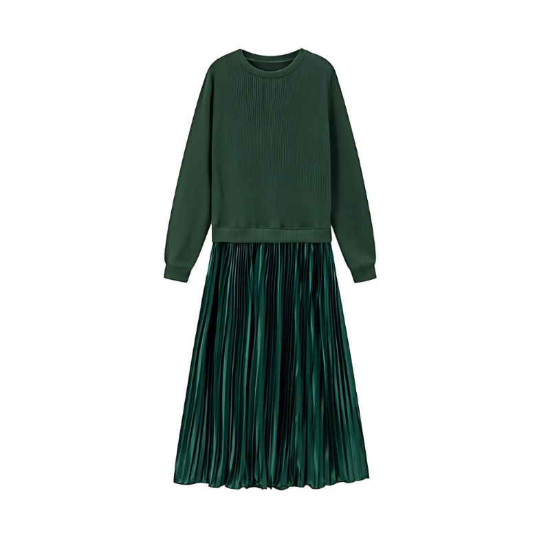 Icone™ PleatedDress: Haut À Manches Longues Avec Jupe Plissée Élégante Robe
