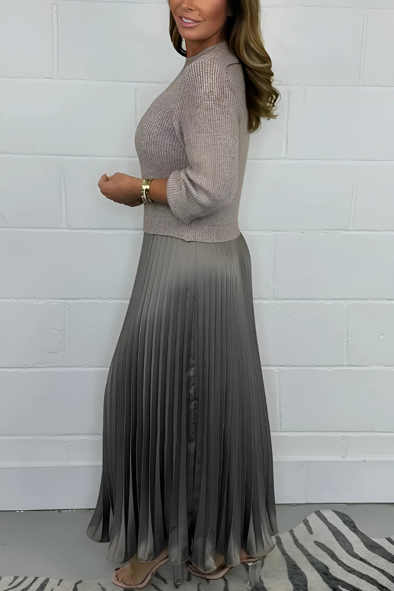 Icone™ PleatedDress: Haut À Manches Longues Avec Jupe Plissée Élégante Robe