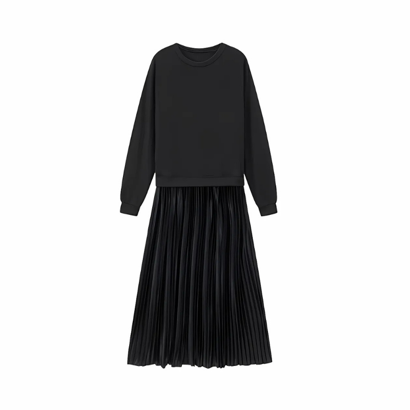 Icone™ PleatedDress: Haut À Manches Longues Avec Jupe Plissée Élégante Robe