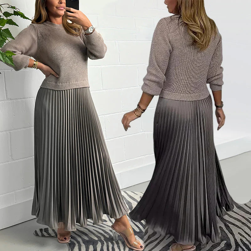 Icone™ PleatedDress: Haut À Manches Longues Avec Jupe Plissée Élégante Robe