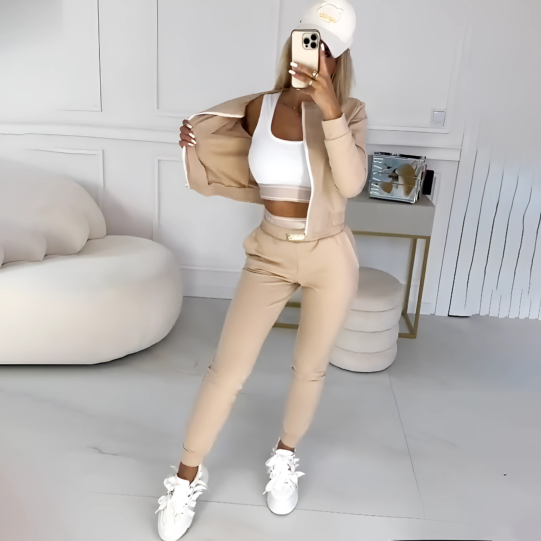 Icone™ OutfitSet: Veste, Débardeur Et Pantalon Ensemble Décontracté Pour Femmes