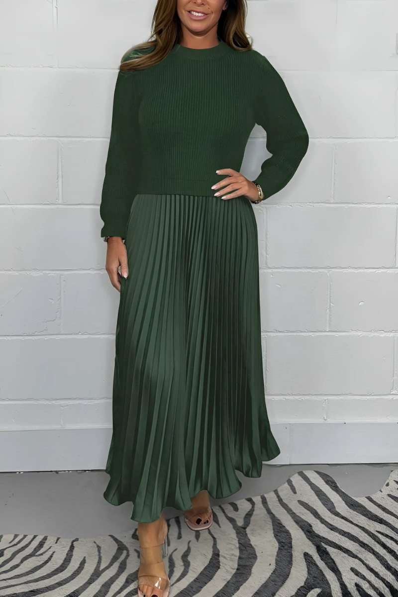 Icone™ PleatedDress: Haut À Manches Longues Avec Jupe Plissée Élégante Robe