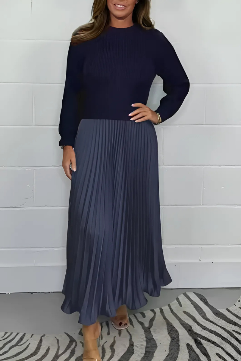 Icone™ PleatedDress: Haut À Manches Longues Avec Jupe Plissée Élégante Robe