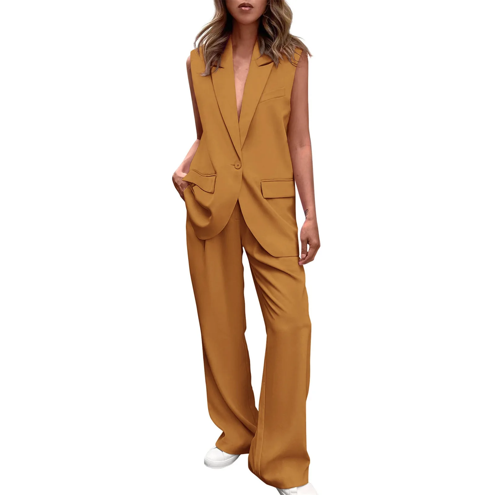 Icone™ BlazerSet: Ensemble Blazer Et Pantalon Chic Sans Manches Pour Femme