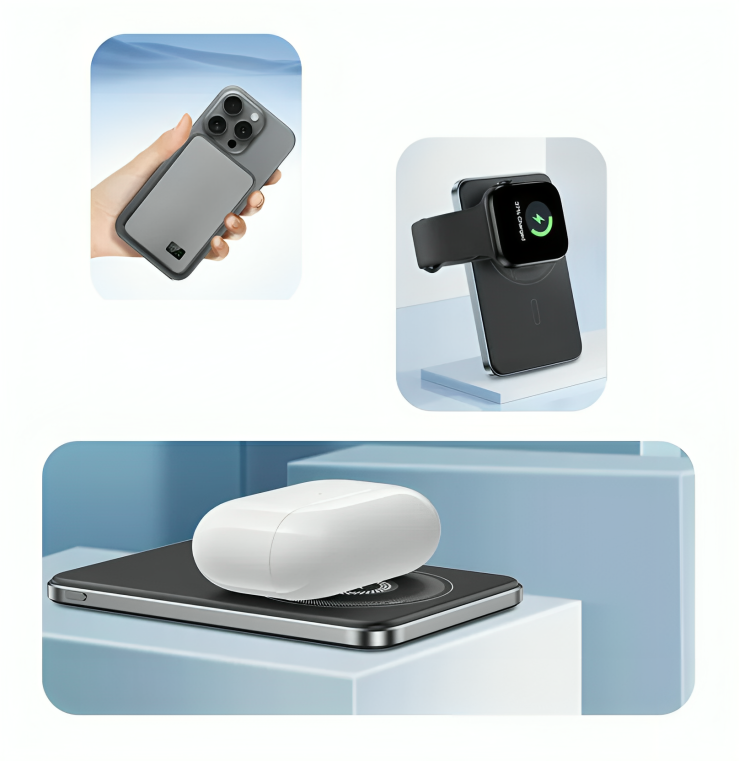 MagneticCharger - Chargeur Magnétique Rapide 3 En 1 Et Batterie Externe Portable