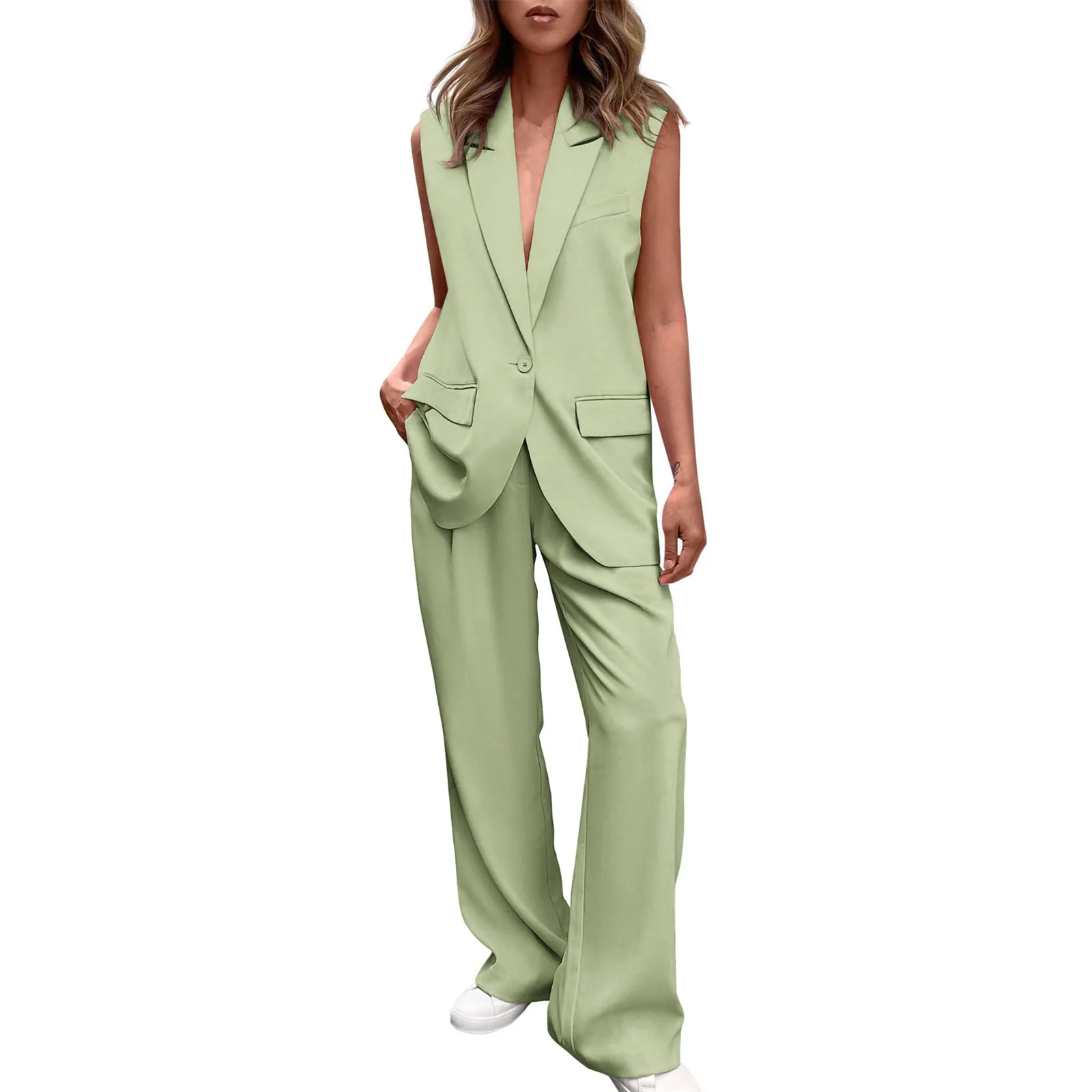 Icone™ BlazerSet: Ensemble Blazer Et Pantalon Chic Sans Manches Pour Femme