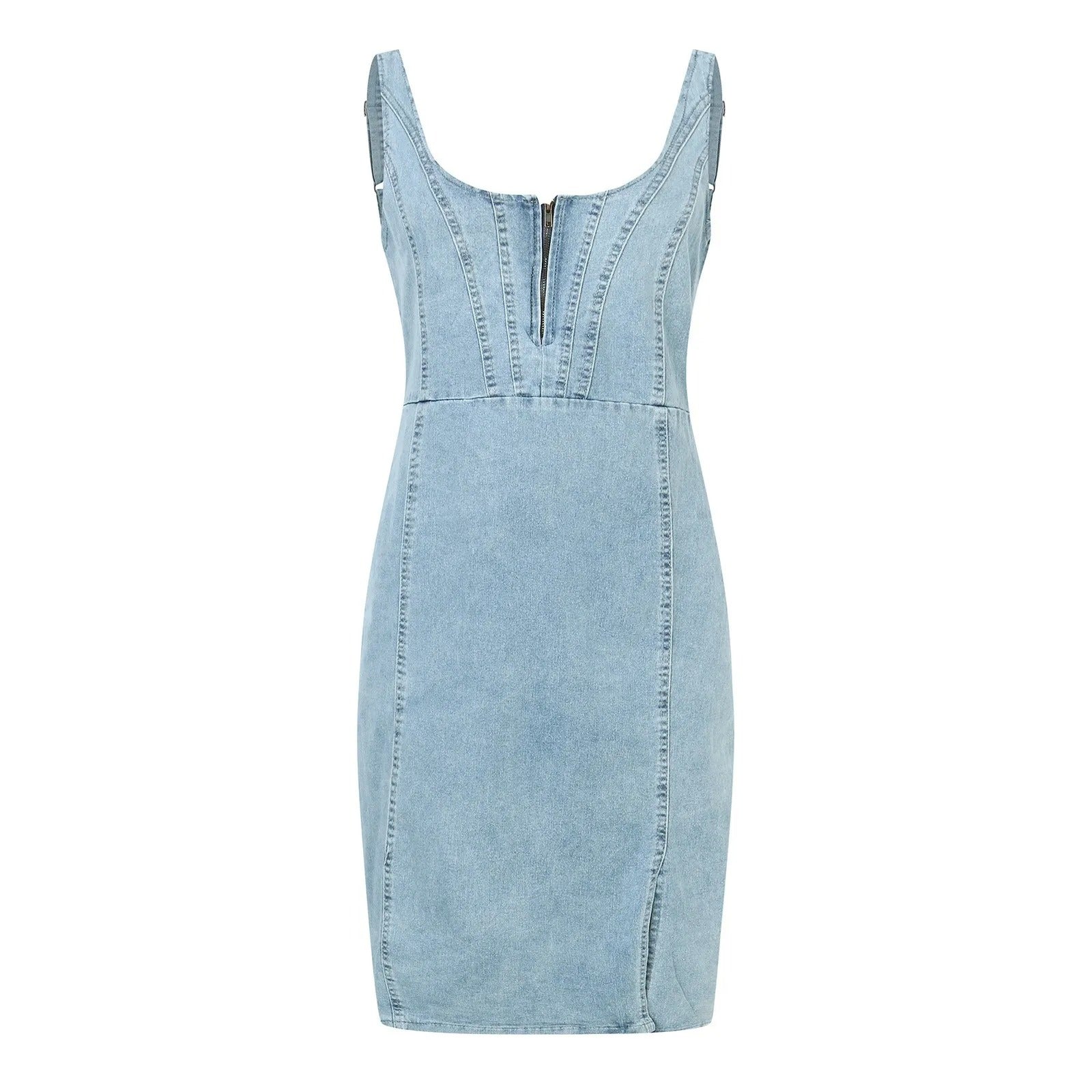 Icone™ DenimDress: Robe Ajustée En Denim Avec Fente Et Bretelles Réglables