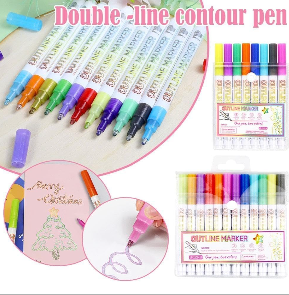 DoubleMarker - Marqueurs De Stylo À Double Ligne Colorés Et Métalliques