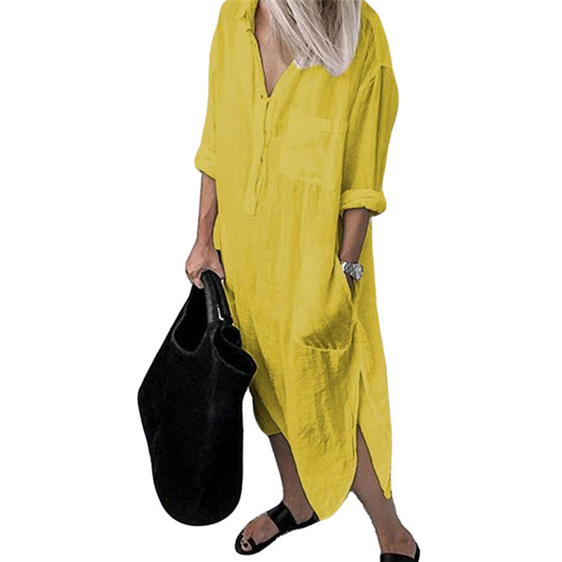 Icone™ ShirtDress: Fluide Chemise Fente Latérale Robe