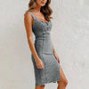 Icone™ DenimDress: Robe Ajustée En Denim Avec Fente Et Bretelles Réglables