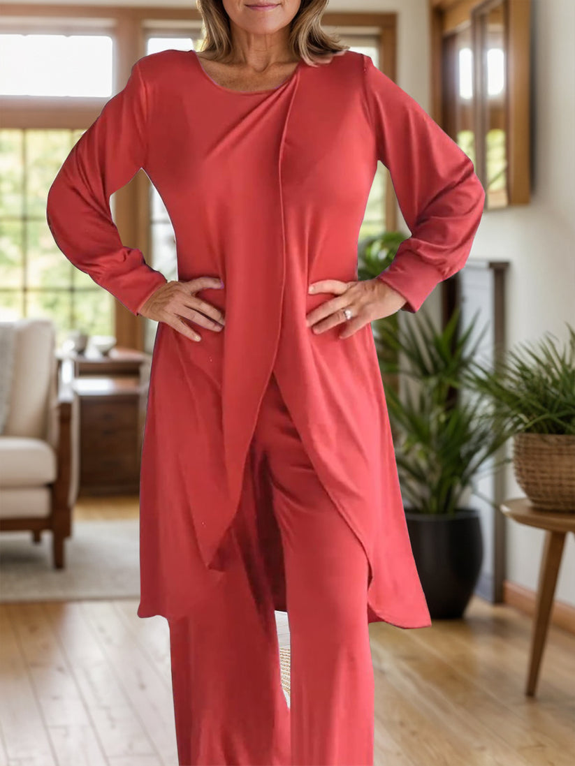 Icone™ ClassicSet: Classique Longue Manches Avec Chic Devant Fente Haut Et Pantalon Ensemble