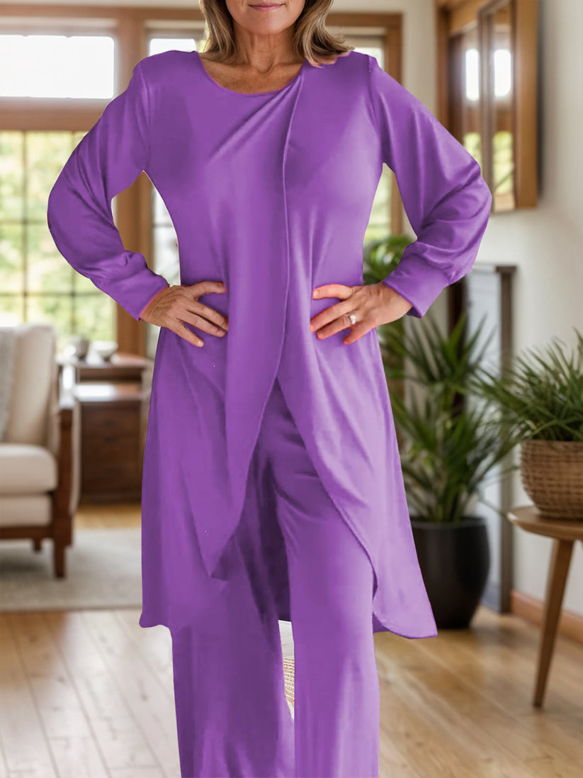Icone™ ClassicSet: Classique Longue Manches Avec Chic Devant Fente Haut Et Pantalon Ensemble