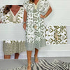 Icone™PrintedDress: Imprimé Col En V Manches A Franges Robe Décontractée