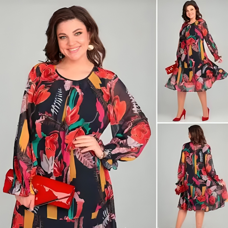 Icone™ FlowerDress: Robe Ample À Manches Longues Et Imprimé Floral