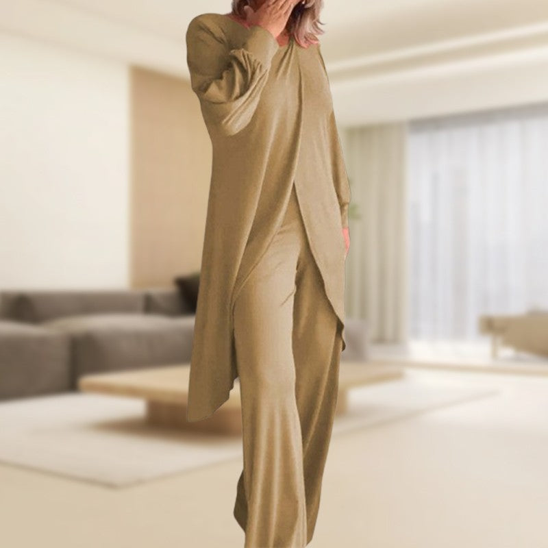 Icone™ ClassicSet: Classique Longue Manches Avec Chic Devant Fente Haut Et Pantalon Ensemble