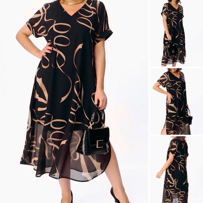 Icone™ FlowyDress: Robe Longue Fluide À Col En V Et Double Épaisseur