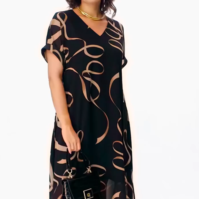 Icone™ FlowyDress: Robe Longue Fluide À Col En V Et Double Épaisseur