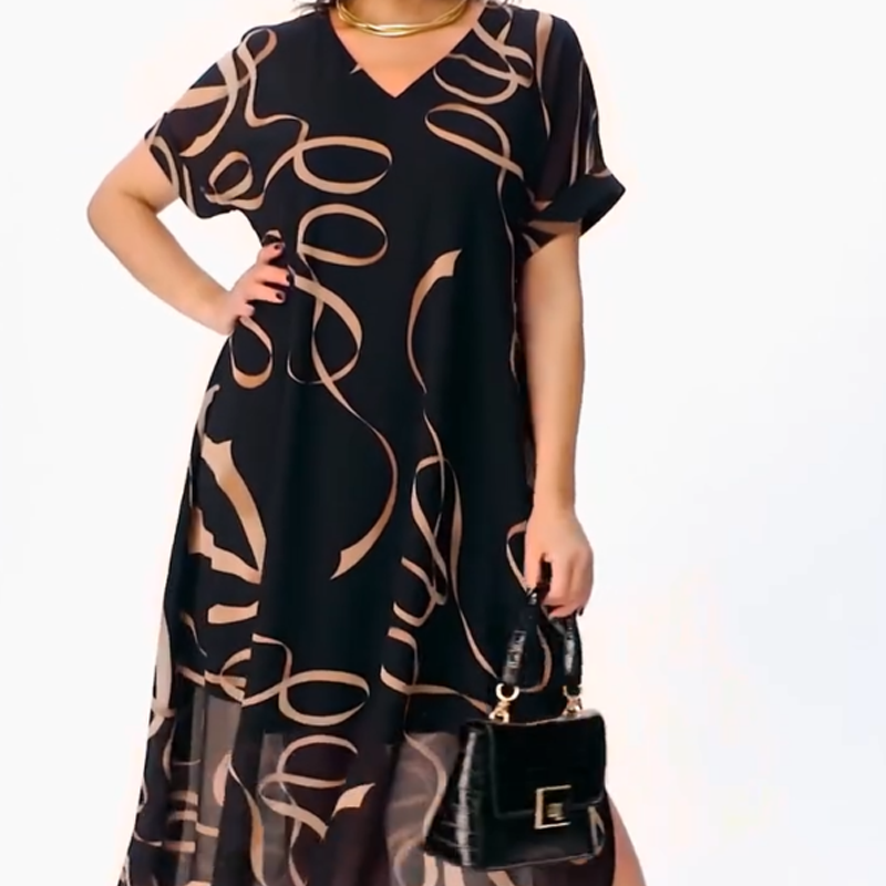 Icone™ FlowyDress: Robe Longue Fluide À Col En V Et Double Épaisseur